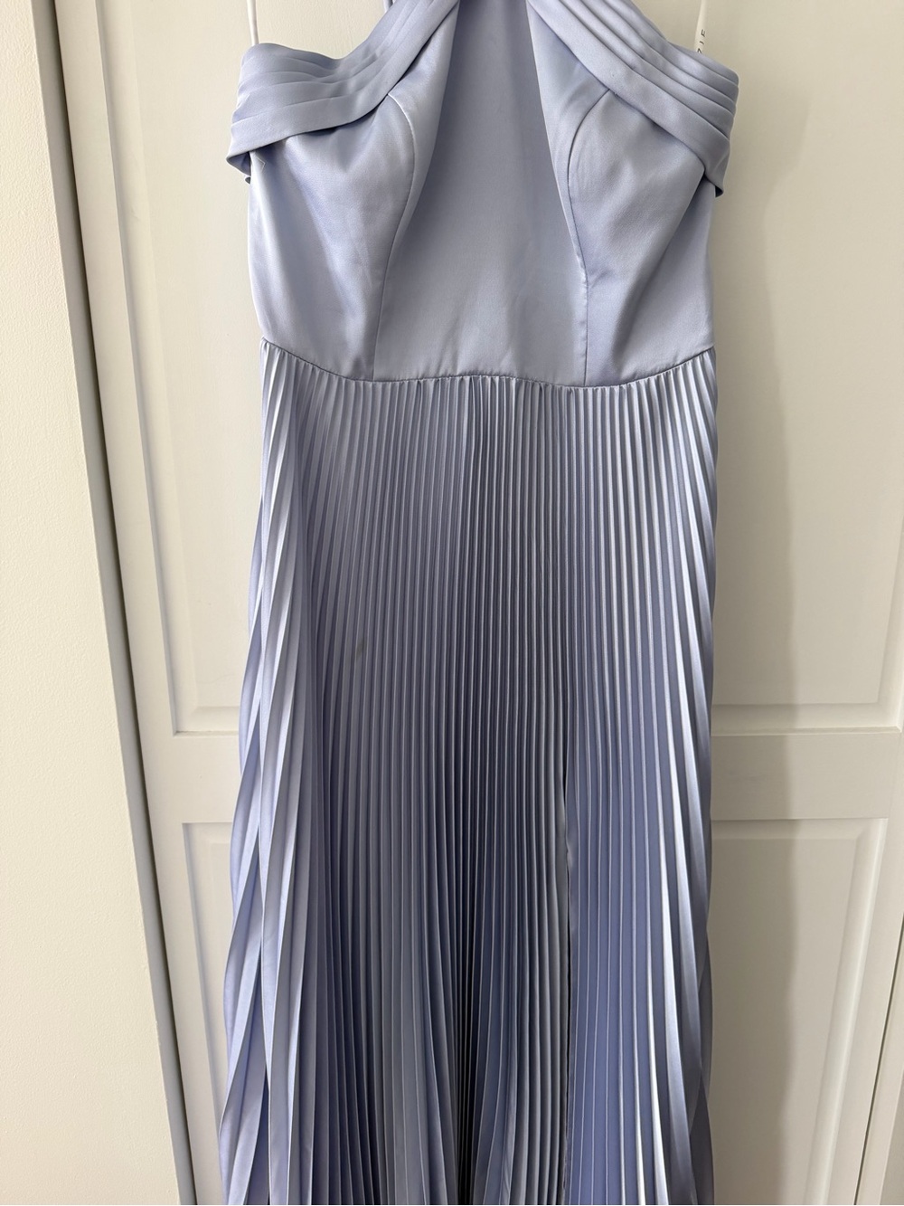 Azazie Dusty Blue Pleated Halter Bridesmaid Maxi Dress Size A12 (US 10/12) - Picture 7 of 16